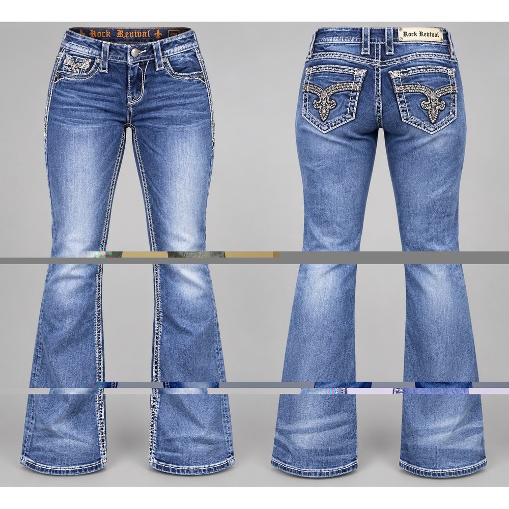 RockRevival Jeans Womens 25x32nancy medium boot Rhinestone thick embroidered Y2K